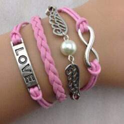 กำไลข้อมือ ปีกนกไข่มุก ป้ายอักษร love -005-1