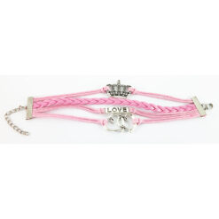 กำไลข้อมือสายหนัง รูปมงกุฏ ตัวอักษร love หัวใจคู่-006-2