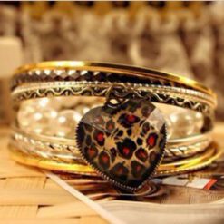 เซตกำไลข้อมือ 12 ชิ้น ไข่มุก ห้อยหัวใจลายหนังเสือ-014-3