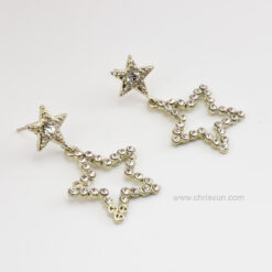 ต่างหูรูปดาว สองดวง ปักด้วยเพชร-079-3