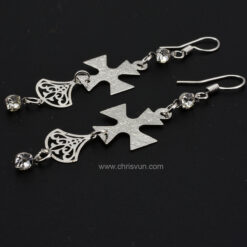 ต่างหูสไตล์ยุโรป ห้อยรูปบวก เพชร-091-1