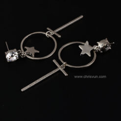 ต่างหูวงกลมดาว ห้อยไม้กางเขน-093-4