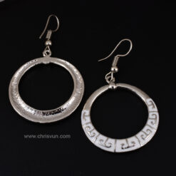 ต่างหูห้อยวงกลม ลายสีขาว-095-3