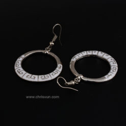 ต่างหูห้อยวงกลม ลายสีขาว-095-4