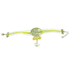 กำไลข้อมือสายหนัง รูปต้นไม้ ลูกปัดเหลือง ห้อยรูปนก-009-2