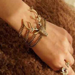 สายรัดข้อมือ โซ่ทอง หัวกวางปักเพชร-025-1