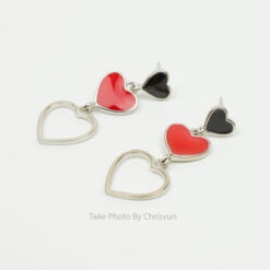 ต่างหูรูปหัวใจ ดำ แดง ซ้อน 3 ดวง-104-3