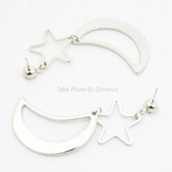 ต่างหู รูปดาว-เดือน สีเงินทั้งชิ้น-166-1