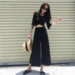 เสื้อเอวลอย + กางเกงขายาวทรงหลวม-308-9