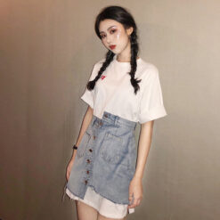 Set - เสื้อทูนิค + กระโปรงกระดุมหน้า-441-1
